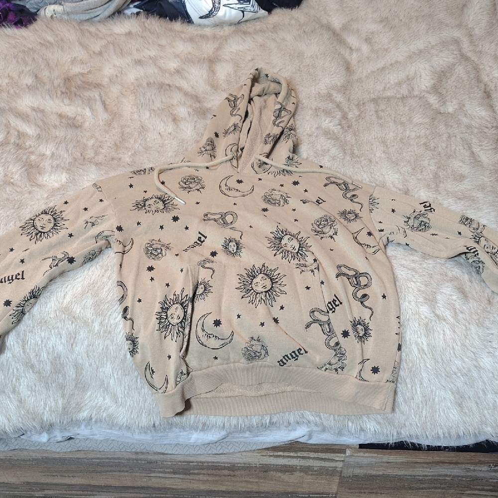 No Boundaries Tan Hoodie with Celestial Print